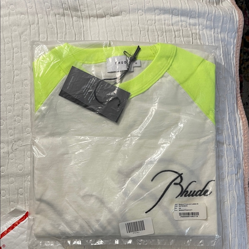 Rhude Ragland Tee -  Neon Green and White T-Shirt